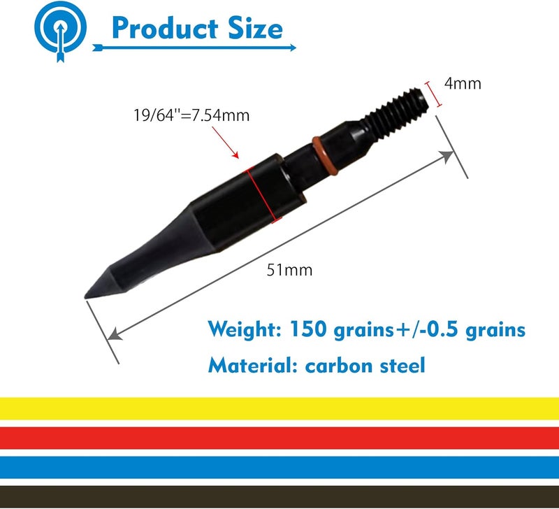 MOLFUJ 12pcs Archery Arrow Tips 100/125/150/200 Grain Field Tips 5/16 Inch Screw in Bullet Points , Archery Target Crossbow Practice Tip for Arrow Recurve Bow Compound Bow, Hunting Bow Arrow Target Practice - Image 2